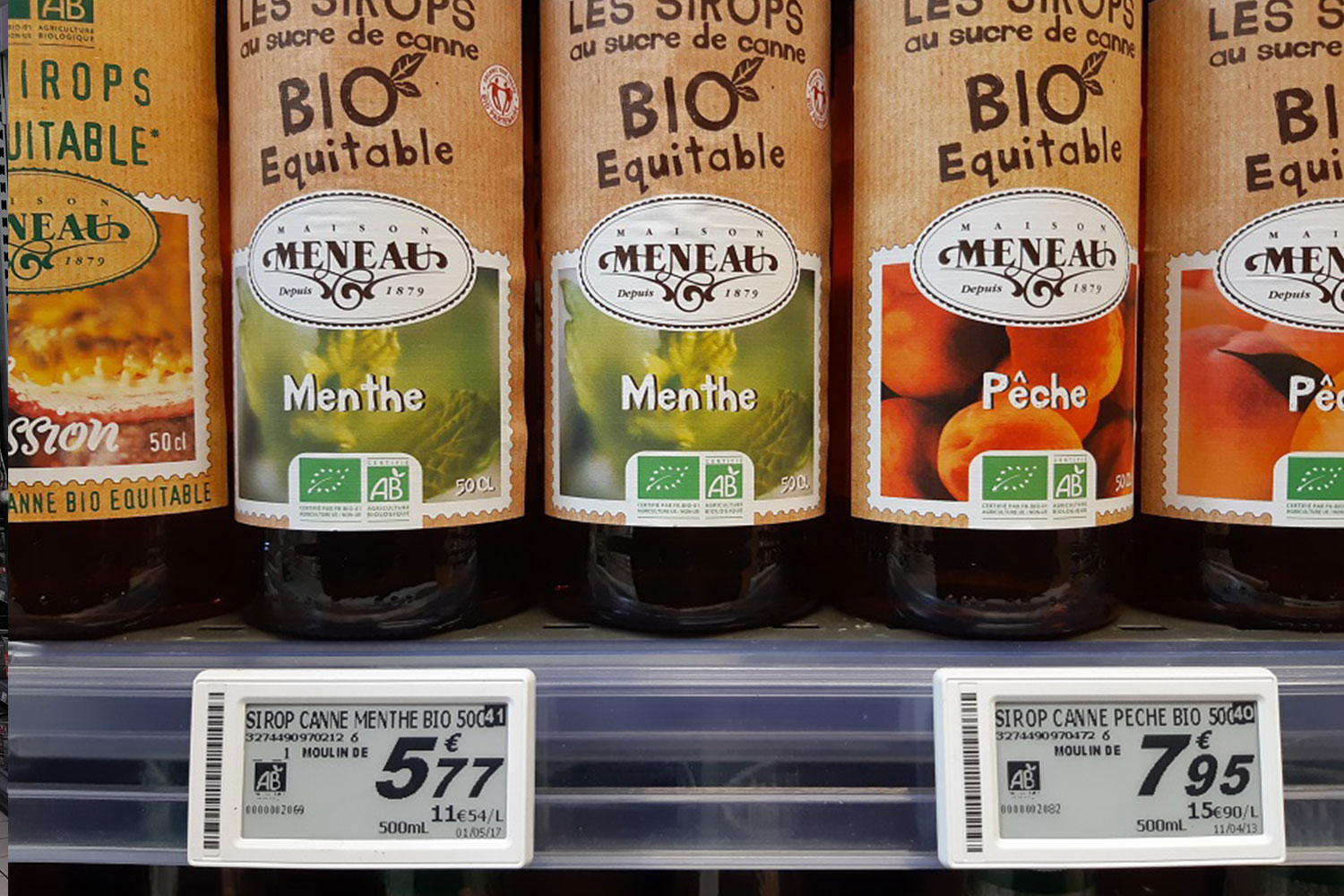 Image de produits bio avec étiquette électronique de gondole
