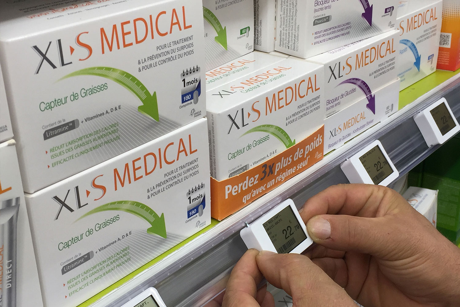 Image de produits santé parapharmacie avec étiquette électronique de gondole